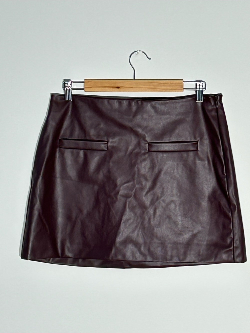 a new day Burgundy Wine Color Faux Leather Mini Skirt